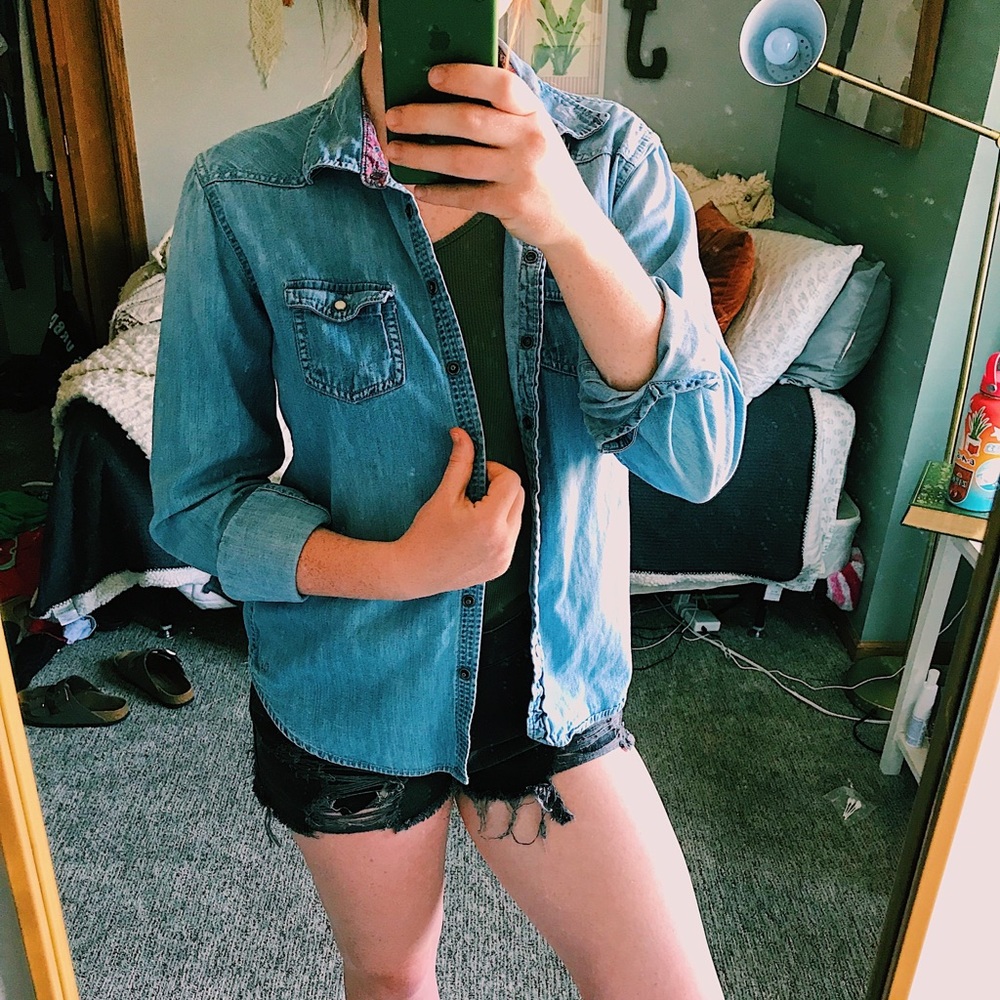 american eagle denim button-up